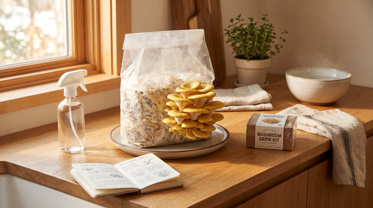 Cultivo de setas gourmet en casa con un bloque preparado
